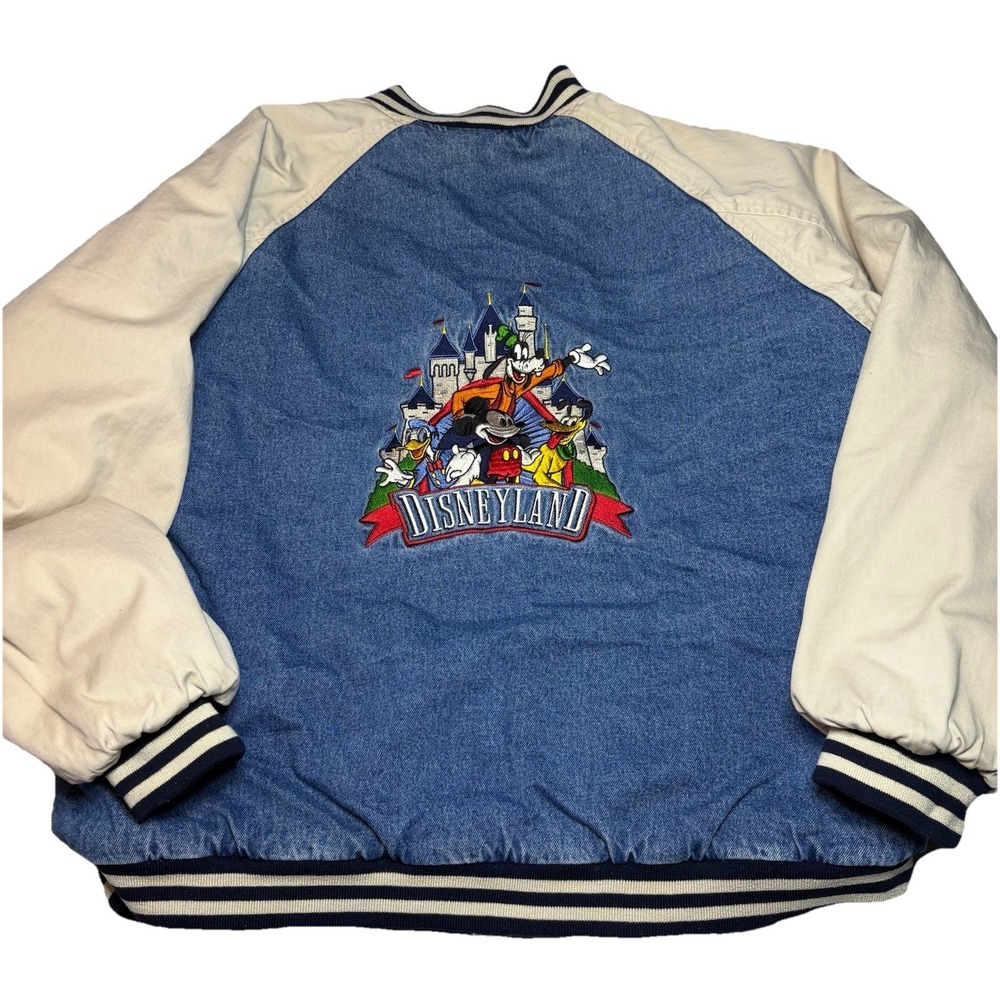 Vintage 90s Disneyland Resort Varsity Jacket XL Mickey Goofy Donald Duck Denim